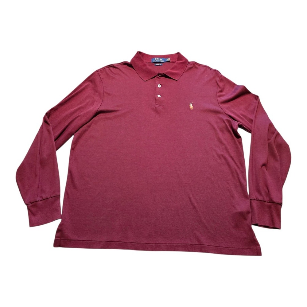 Polo Ralph Lauren Mens Burgundy Long Sleeve Knit Polo Shirt Large Classic Fit